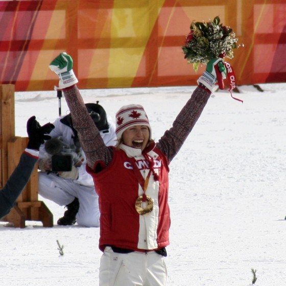 Chandra Crawford celebrating her gold medal at the 2006 Olympic Winter Games in Torino, one of the many strong performances by North American women in the past decade.