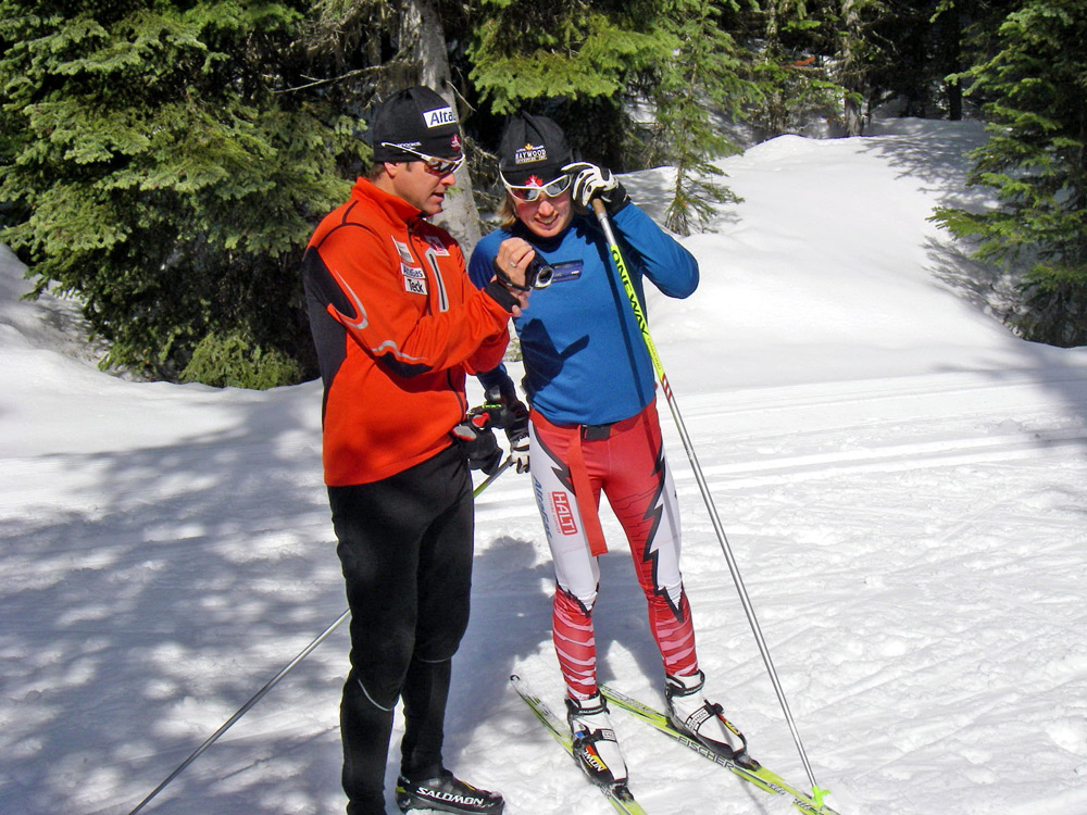 Eric de Nys coachingOlympic silver medalist Sara Renner at Silver Star in 2009. De Nys hopes to see more medals in his new role with Biathlon Canada.