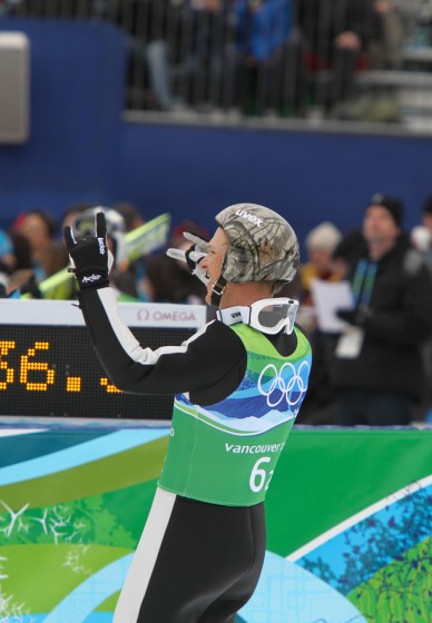 Todd Lodwick (U.S. Nordic Combined) after a strong jumping in the team competition at the 2010 Winter Olympics in Vancouver, B.C., where Lodwick helped the U.S. win silver.