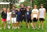 Garrott Kuzzy with members of the Rochester Junior Nordic Skiers. Photo: CXC