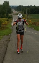 Perianne Jones on a rollerski in Almonte, Ontario, in August.