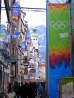 Innsbruck's downtown boulevard "Maria Theresien Strasse" is alive with Youth Olympic spirit.