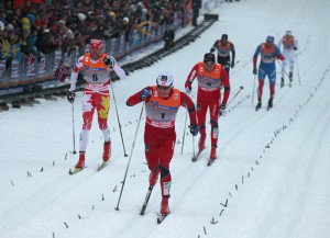 Eirik Brandsdal (NOR) and Len Valjas (CAN) charge to the finish line during the final heat.  Photo: Fischer/Nordic Focus.
