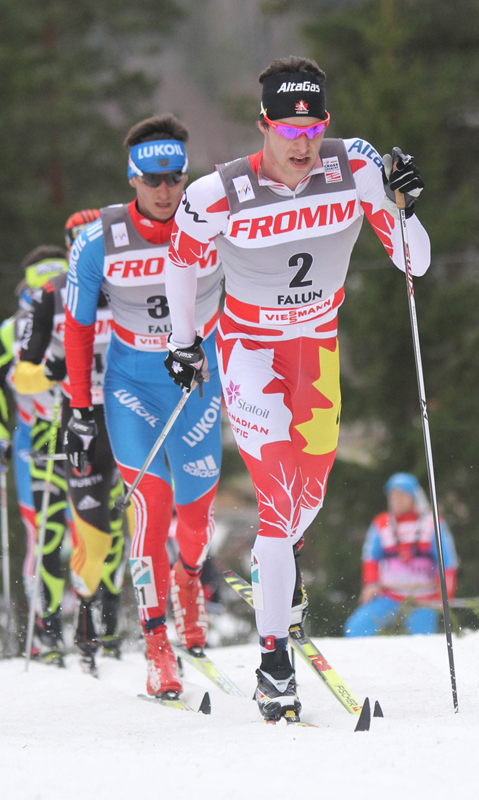 Alex Harvey during the 2012 World Cup Finals 15 k classic mass start in Falun, Sweden, where he placed 18th behind teammates Lenny Valjas in third and Devon Kershaw in fifth.