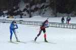 Canada's Megan Heinicke and Italy's Michela Ponza approaching the range during the pursuit race at 2012 World Championships.