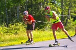 Andy Newell (r) and Stratton Mountain School teammate Eric Packer during an over-distance rollerski in Cambridge, N.Y. Newell brought his teammates on a tour of some rural roads near his house in Shaftsbury, Vt., on June 24.