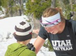 Zoe Roy working with a Fire and Ice Camp junior in late June at Mt. Bachelor in Bend, Ore. (MBSEF photo)