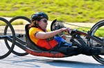 U.S. Paralympian Alicia Dana competing in a criterion in Greenville, S.C., earlier this summer. In late June, Dana, 43, made the Paralympic team and will be traveling to London later this month for the 2012 Summer Games from Aug. 29-Sept. 9. The Putney native is also on the U.S. Paralympics Nordic Skiing Development Team. (Courtesy photo)