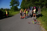 The Stratton Mountain School (SMS) T2 Team gets ready for an overdistance rollerski on June 24 near Cambridge, N.Y. From left to right: Andy Newell, Eric Packer, Sun Valley skier Mikey Sinnott (behind Packer), Sophie Caldwell, head coach Gus Kaeding and Erika Flowers.