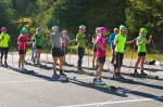 The women get ready for the quarterfinals at the U.S. Ski Team Elite Camp classic rollerski sprints on Sept. 20 at the Olympic Jumping Complex in Lake Placid, N.Y. Up front, from left to right: Jessie Diggins, Sophie Caldwell and Ida Sargent.