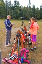 US Biathlon Women's Coach Jonne Kähkönen (left) speaks with Susan Dunklee (USBA A-team/CGRP) before Friday's workout at Mt. Van Hoevenberg in Lake Placid, N.Y.