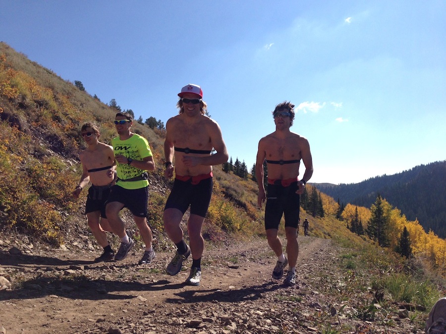 The Canadian men during a dryland camp in Park City, Utah. From left to right: development-team members Kevin Sandau and Mike Somppi, and World Cup athletes Devon Kershaw and Alex Harvey.