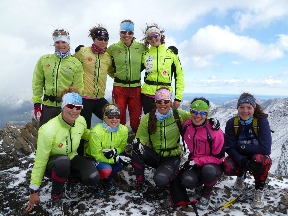 Alberta World Cup Academy women, including Alana Thomas (back left), Alysson Marshall (second from back left) and Emily Nishikawa (front, center) during a summer hike up Centennial Ridge near Canmore, Alberta. (Alana Thomas courtesy photo)