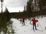 Skiers on Nov. 21 near the end of the 9 k Whiskey Trail on the South Plateau in West Yellowstone, Mont.