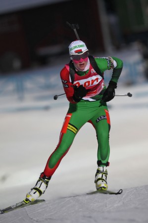 Domracheva racing earlier this season; she crushed the 15 k individual in Sochi today. Photo: Fischer/NordicFocus.