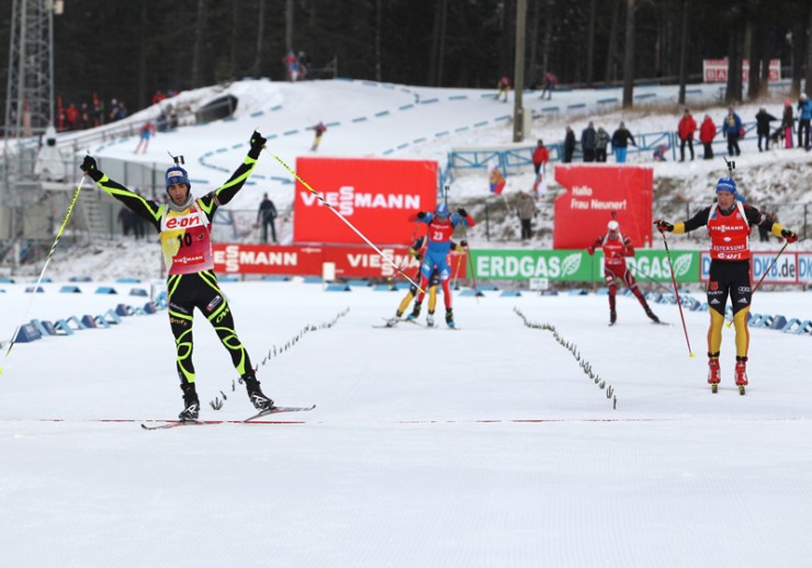 Let's look forward to more exciting finishes like this one from last season in Ostersund, Sweden, where Martin Fourcade (FRA) played cat and mouse with Andreas Birnbacher (GER) in the last lap of biathlon's 12.5 k pursuit before beating him to the line. Photo: Fischer/Nordic Focus.