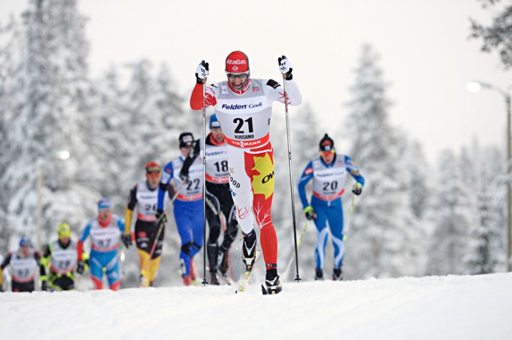 Alex Harvey (CAN) during men's pursuit in Kuusamo, Finland, two years ago. Today he finished 14th in the World Cup sprint. Photo: Fischer/Nordic Focus.