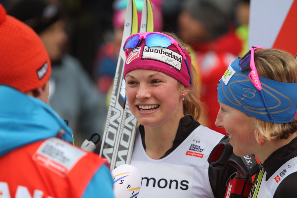 Diggins and Randall get interviewed by a familiar FIS employee, Kikkan's husband Jeff Ellis.