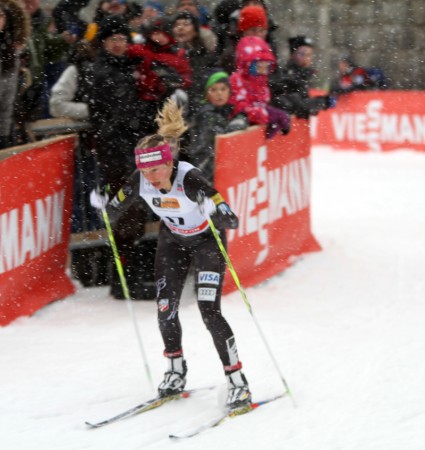 Jessie Diggins racing on the World Cup earlier this season.