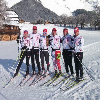 Canadian junior women's team last week in Liberec, Czech Republic, including Maya MacIsaac-Jones (second from left), Cendrine Browne,  Frederique Vezina, Katherine Stewart-Jones and Anne-Marie Comeau. (Photo: Lisa Patterson)