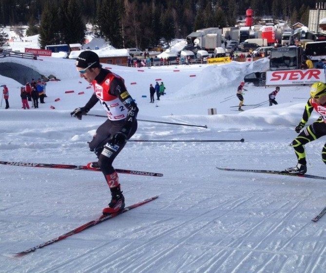 Taylor Fletcher on his way to his first World Cup podium in Seefeld, Austria, on Sunday. Photo: Michael Ward.