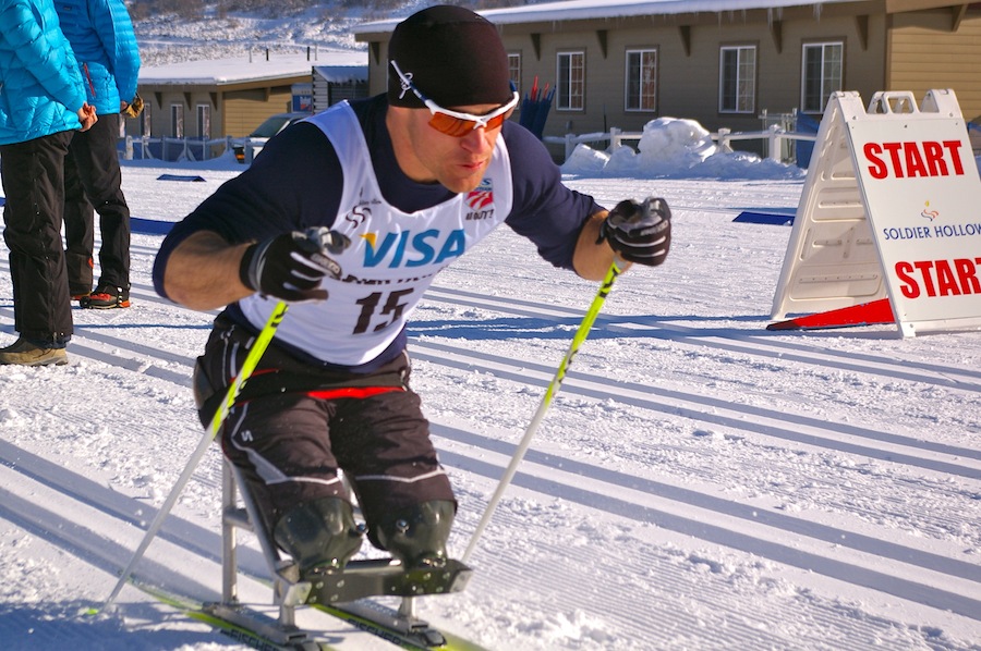 Dan Cnossen (Navy) goes out hard from the start of the 15 k sit ski at U.S. Adaptive Championships in Soldier Hollow on Saturday. 