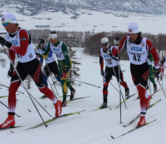 University of Denver athletes climbing Hermod's Hill at Soldier Hollow this January at U.S. Nationals.