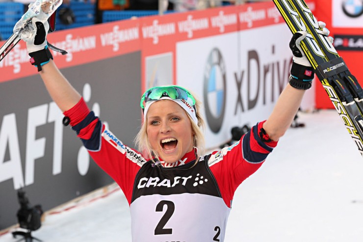 Johaug celebrates her second place finish in the 2013 Tour de Ski. (Photo: Fiemme2013)