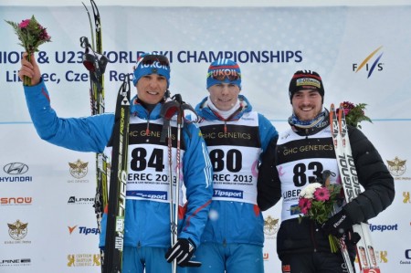 The men's 15 k podium. Photo: Liberec2013.