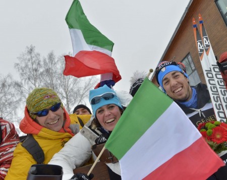 Pellegrino celebrating his win with Italian supporters. Photo: Liberec2013.