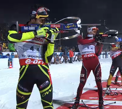 Martin Fourcade (FRA) shot cleanly in Ruhpolding to lead France to victory in the men's 4 x 7.5 k relay.