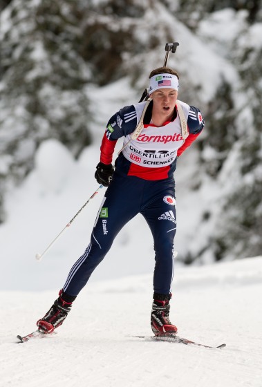 Casey Smith (USA) en route to 37th place in the junior men's individual in Obertilliach. He had his career-best finish of 23rd place in the pursuit on Sunday. Photo: US Biathlon/NordicFocus.