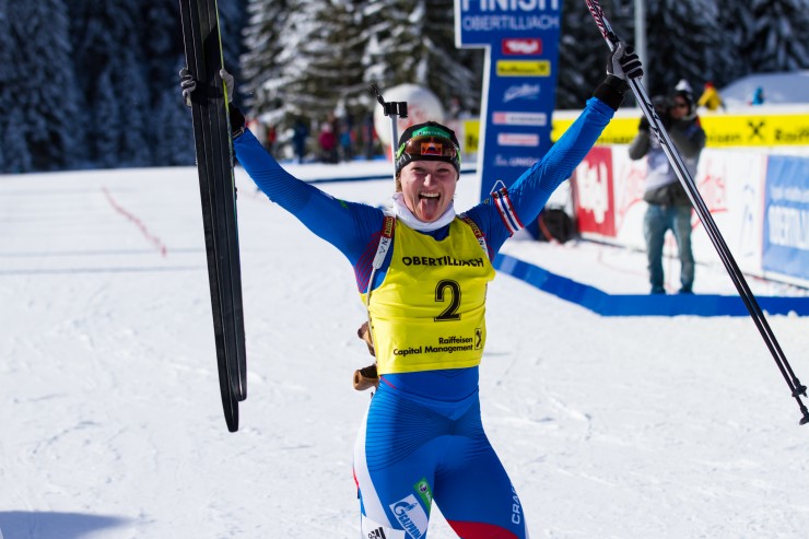 Olga Podchufarova (RUS) after winning the junior women's pursuit. Photo: Mario Danzl/Obertilliach 2013.