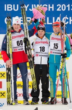 Doherty on the podium for the third time this week. Photo: US Biathlon/NordicFocus.
