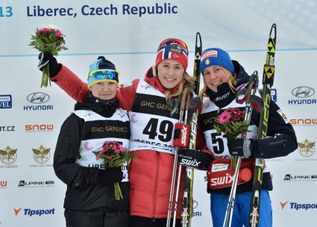 The women's 10 k podium. Photo: Liberec2013.