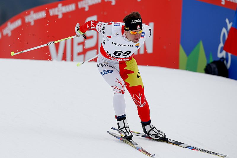 Ivan Babikov (CAN) racing to a career-best fourth in Wednesday's 15 k freestyle individual start at World Championships in Val di Fiemme, Italy. (Photo: Fiemme2013)