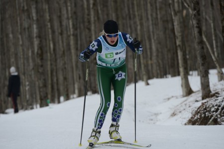 Annie Hart (DAR), pictured here in the skate race, won Satuday's 10k classic (photo: Cory Ransom)