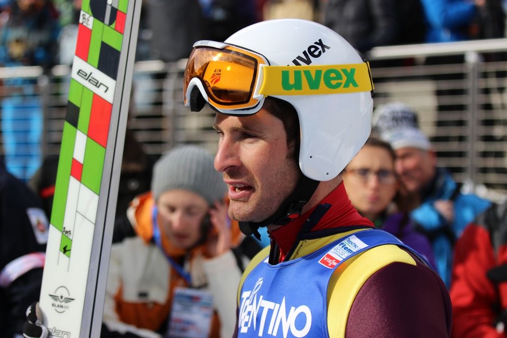 Bryan Fletcher after posting the 19th best jump on the normal hill Friday at the World Championships opener in Predazzo, Italy.