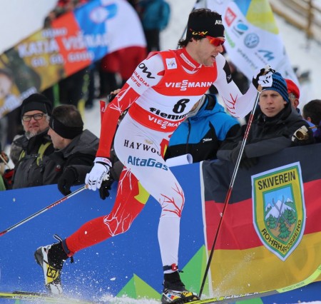 Alex Harvey (CAN) racing to 26th place in Thursday's 1.5 k classic sprint qualifier at the 2013 World Championships in Val di Fiemme, Italy. Canada's only qualifier, Harvey went on to take bronze in the final and become the first male to win an individual medal at worlds.