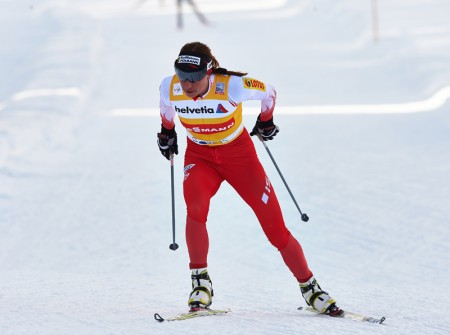 Justyna Kowalczyk (POL) working for second in Davos.  Photo: Fischer/Nordic Focus.