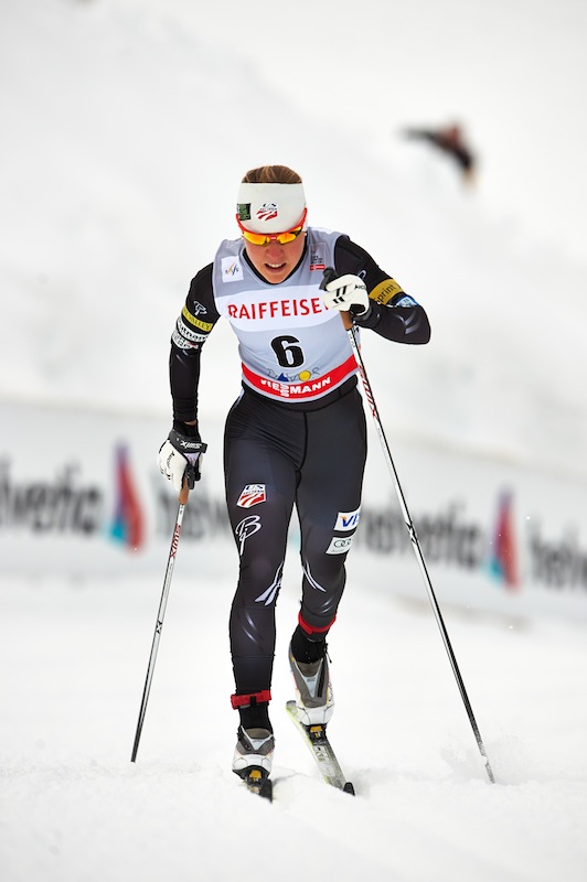 Ida Sargent (USA) skiing to 18th in Davos. Photo: Fischer/Nordic Focus.