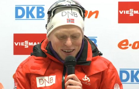Norwegian Tora Berger talking about her 15 k individual victory in a press conference on Wednesday at the 2013 IBU World Championships in Nove Mesto, Czech Republic.