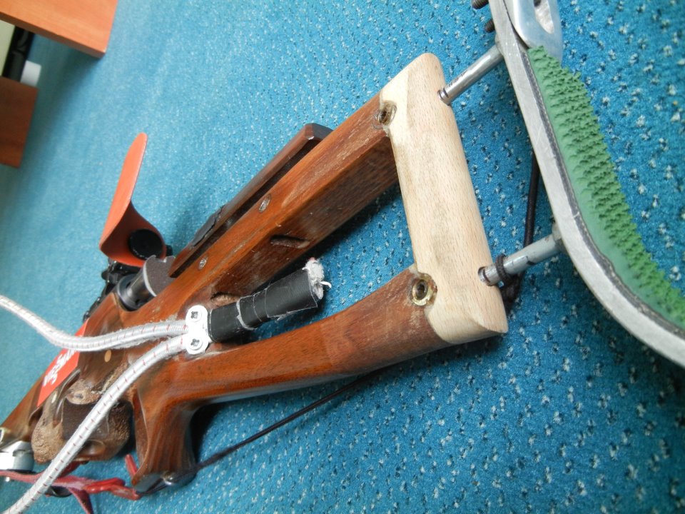 Susan Dunklee's repaired rifle stock with a broom handle at the end. (Dunklee courtesy photo)