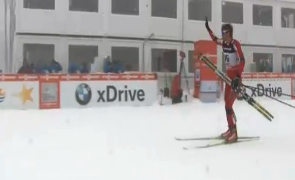 Petter Northug waves to the spectators after winning the debut cross-country World Cup skate sprint in Sochi, Russia, on Friday.