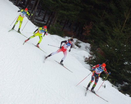Scott Gow (second from right) was the youngest competitor to qualify for the .12.5 k pursuit at IBU Biathlon World Championships.