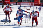 Eldar Rønning (r) edges Russian Maxim Vylegzhanin (c) and fellow Norwegian Martin Johnsrud Sundby (l) in Saturday's 15 k classic mass start at 2013 World Cup Finals in Falun, Sweden. (Photo: Fischer/Nordic Focus; facebook.com/FIS Cross Country)