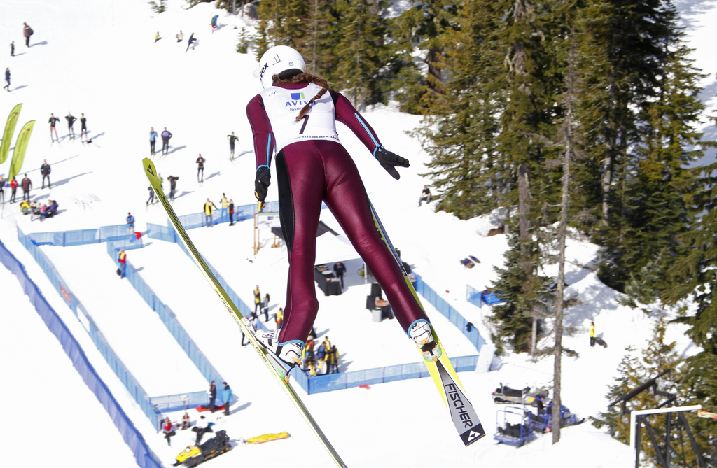 Female ski jumpers in action on Friday at 2013 Canadian Nationals in Whistler, B.C. (Photo: Jim Hegan)