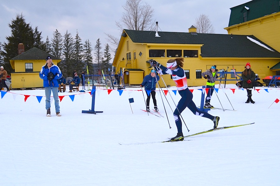 Racers in action at Middlebury Carnival in mid-February at Rikert Nordic Center in Rikert, Vt. (Photo: Stella Holt)