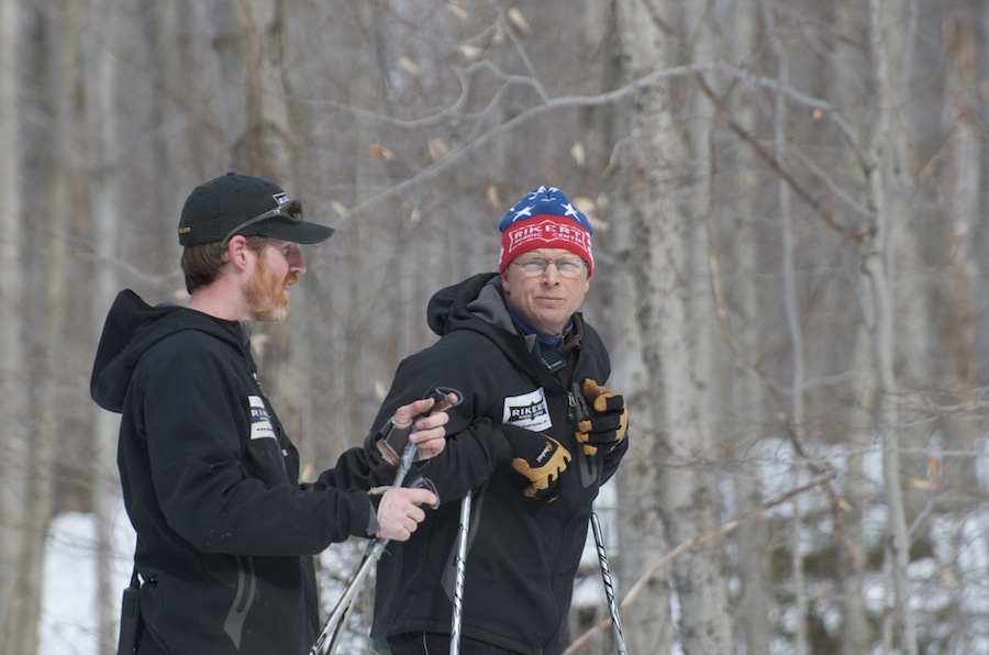 Rikert Nordic Center Director Mike Hussey (r) overseeing the Middlebury Carnival in mid-February. (Photo: Stella Holt)