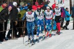 Lydia Blanchet (Alaska Pacific University) leading the J2 girls 5 k classic mass start at 2013 Junior Nationals in Fairbanks, Alaska. (Photo: bertboyer.zenfolio.com. Proceeds go to NNF)